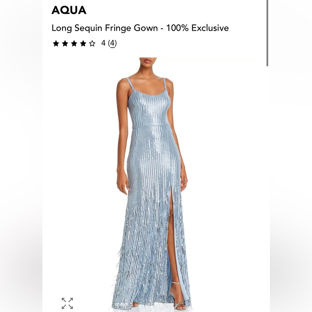 Aqua Sky Blue Sequin Fringe Maxi Gown